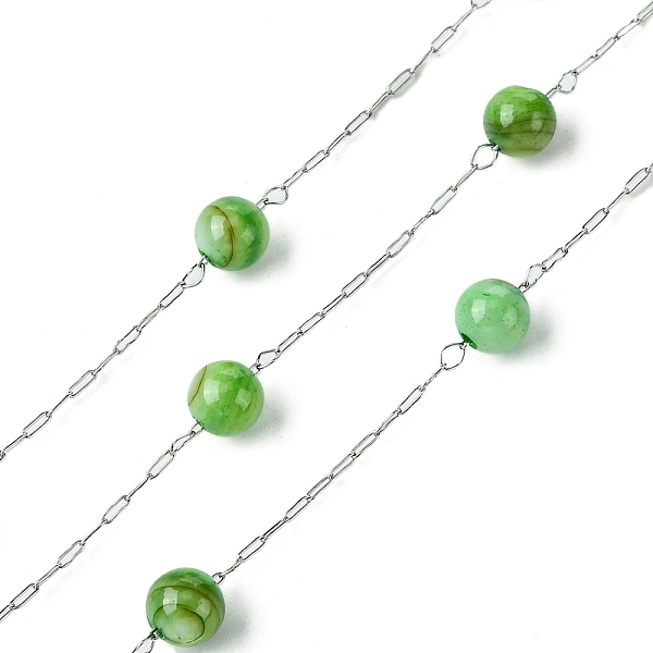 

PandaHall Natural Shell Pearl Beads,Dyed with 304 Stainless Steel Chains, Soldered, with Spool, Green, 5mm 304 Stainless Steel Green