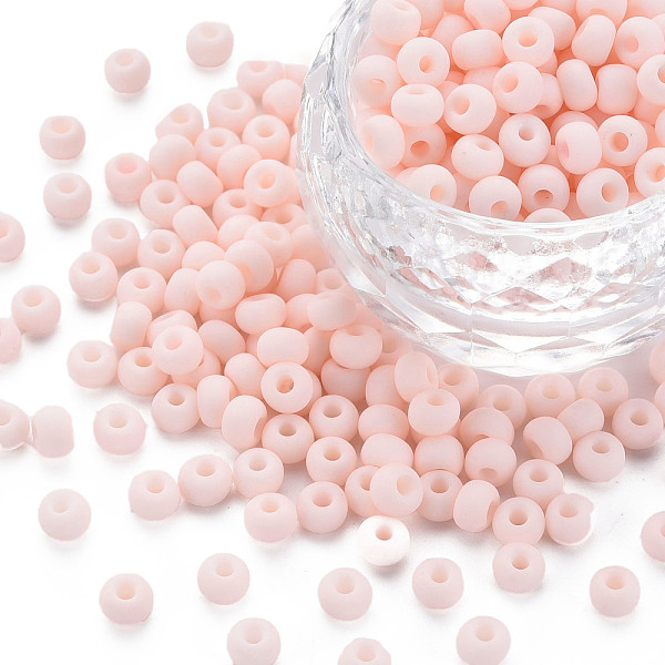 

PandaHall 6/0 Glass Seed Beads, Macaron Color, Round Hole, Round, Misty Rose, 4~4.5x3mm, Hole: 1~1.2mm, about 4500pcs/bag, about 450g/bag....