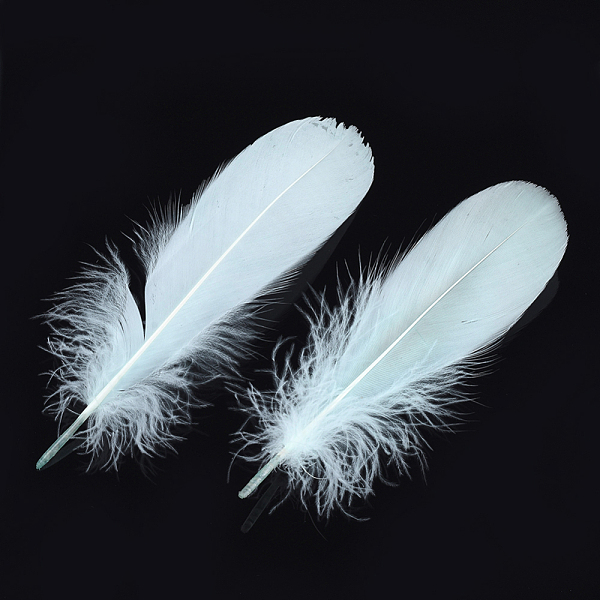 

PandaHall Goose Feather Costume Accessories, Dyed, Light Cyan, 135~165x38~48mm, about 500pcs/bag Feather Feather Cyan