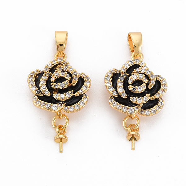 

PandaHall Brass Micro Pave Clear Cubic Zirconia Peg Bails Pendants, for Half Drilled Bead, Nickel Free, with Enamel and Brass Snap on Bails..., Black