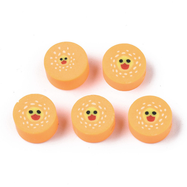 PandaHall Handmade Polymer Clay Beads, for DIY Jewelry Crafts Supplies, Flat Round with Duck, Sandy Brown, 8.5~9.5x4~5mm, Hole: 1.6mm...