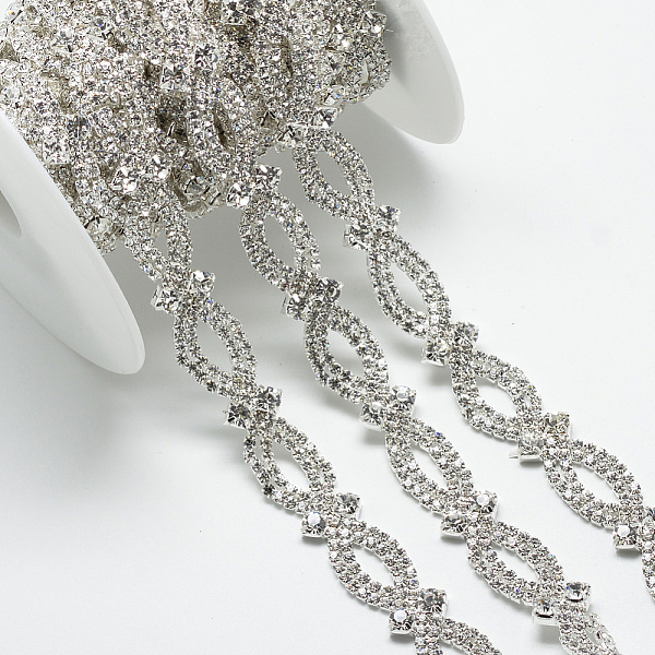 PandaHall Wedding Dress Decorative Brass Rhinestone Chains, with Spool, Rhinestone Cup Chain, Silver Color Plated, 14x4.5mm, about...