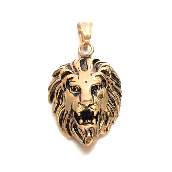

PandaHall Lion Retro 304 Stainless Steel Pendants, Antique Golden, 44x29x18mm, Hole: 5.5x8mm 304 Stainless Steel Other Animal