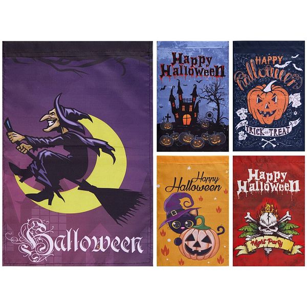 PandaHall 5Pcs 5 Styles Garden Flag for Halloween, Double Sided Polyester House Flags, for Home Garden Yard Office Decorations, Mixed Color...