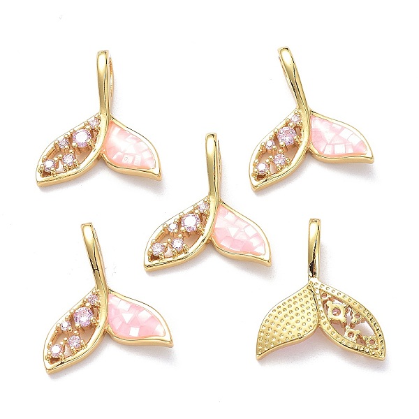 

PandaHall Brass Micro Pave Plum Cubic Zirconia Pendants, with Enamel and Shell, Long-Lasting Plated, Mermaid, Real 18K Gold Plated..., Pink