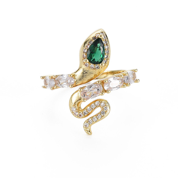 

PandaHall Green Cubic Zirconia Snake Wrap Cuff Ring, Brass Open Ring for Women, Nickel Free, Real 18K Gold Plated, US Size 6 1/2(16.9mm)...