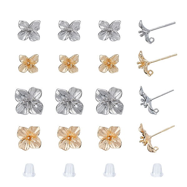 

PandaHall SUPERFINDINGS 16Pcs 4 Style Brass Stud Earring Findings, with Vertical Loops and 20Pcs Plastic Ear Nuts, Flower, Platinum & Golden...