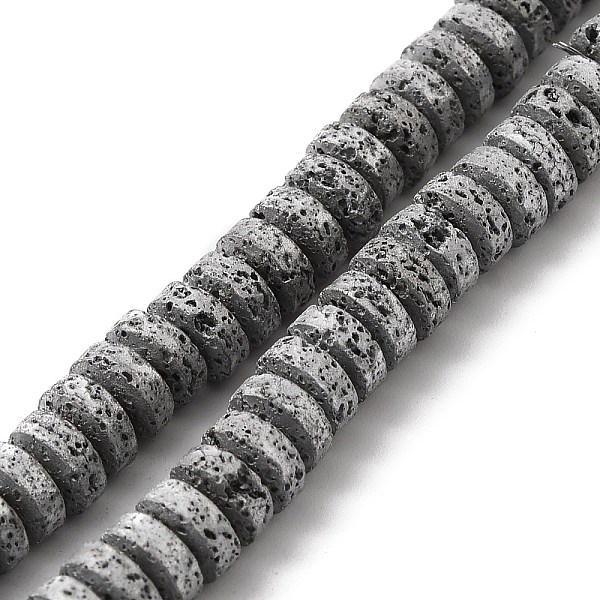 

PandaHall Electroplated Natural Lava Rock Beads Strands, Flat Round/Disc, Heishi Beads, Platinum Plated, 7x3mm, Hole: 3mm, about...