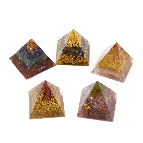 

PandaHall Orgonite Pyramid, Resin Pointed Home Display Decorations, with Natural Gemstone and Metal Findings, 49x49x48.5mm Mixed Stone..., Multicolor