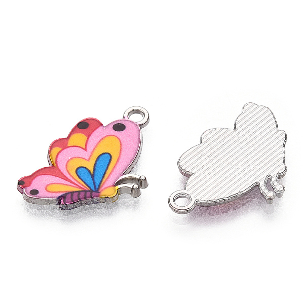 

PandaHall Printed Alloy Pendants, with Enamel, Butterfly, Platinum, Pink, 24.5x16x2mm, Hole: 2mm Alloy+Enamel Butterfly Pink