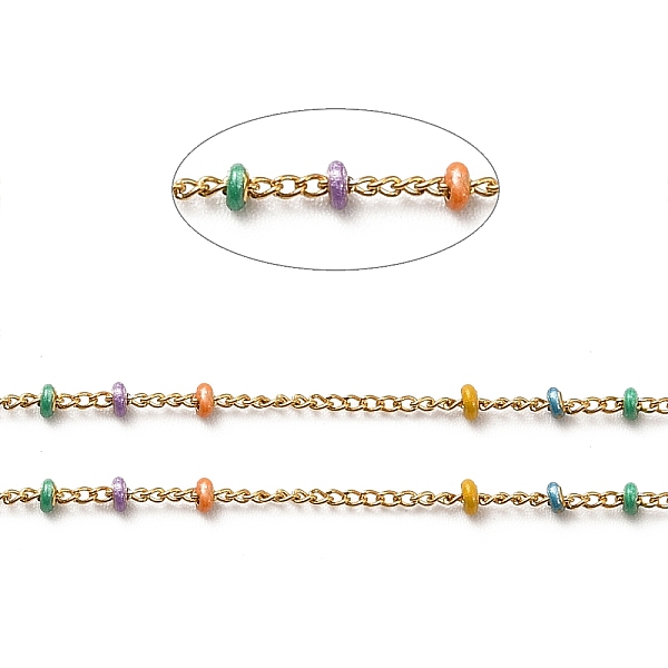 

PandaHall Handmade 304 Stainless Steel Curb Chains, with Colorful Enamel Beaded, Soldered, with Spool, Golden, 1mm, 2x1mm 304 Stainless...