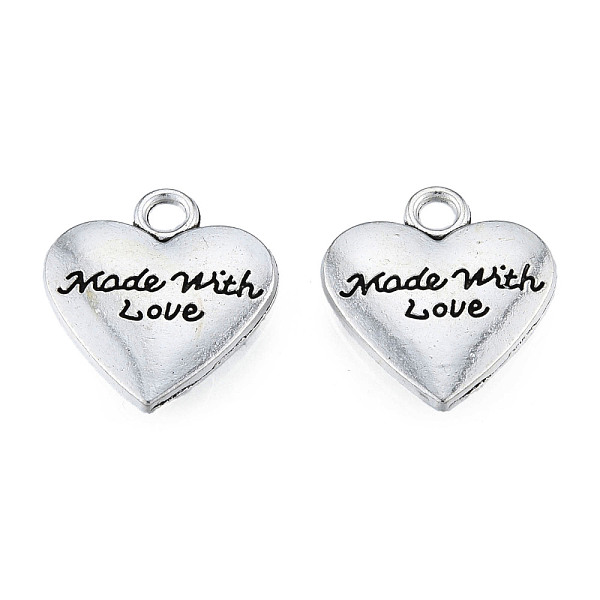 

PandaHall Tibetan Style Alloy Pendants, Cadmium Free & Lead Free, Heart with Word Made with Love, Antique Silver, 19x17x3mm, Hole: 2.5mm...
