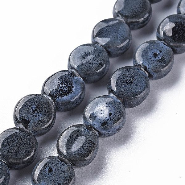 

PandaHall Handmade Porcelain Ceramic Beads Strands, Famille Rose Style, Flat Round, Midnight Blue, 12x7mm, Hole: 2mm, about 28~29pcs/strand...