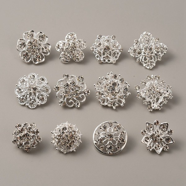 

PandaHall 12Pcs 12 Style Rhinestone Flower Safety Pin Brooch, Silver Plated Alloy Badges for Backpack Clothes, Silver...