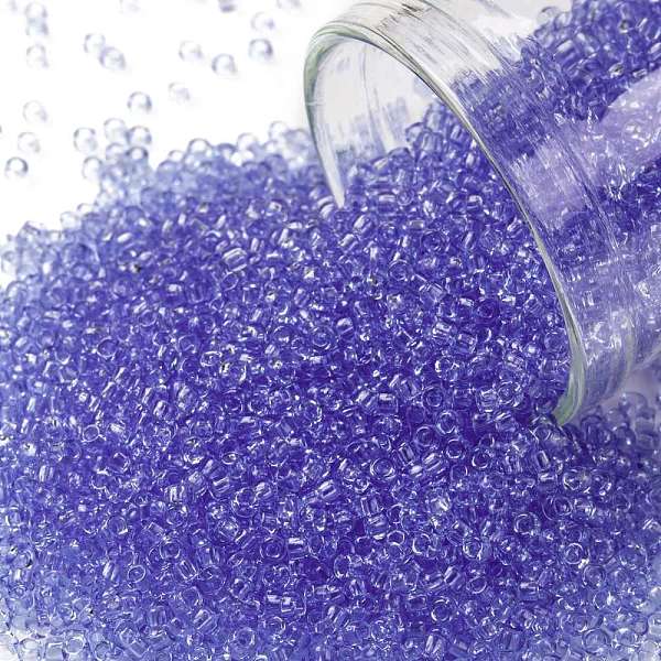 

PandaHall TOHO Round Seed Beads, Japanese Seed Beads, (13) Transparent Light Sapphire, 15/0, 1.5mm, Hole: 0.7mm, about 3000pcs/bottle..., Blue