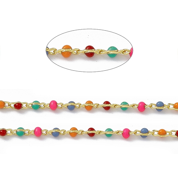 

PandaHall Handmade Brass Curb Chains, with Colorful Enamel Beaded, Soldered, with Spool, Colorful, Link: 4.5x2x2.5mm Brass