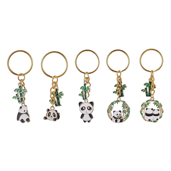 

PandaHall Panda & Bamboo Alloy Enamel Pendant Keychains, with Iron Split Key Rings, Golden, 6.5~75.5cm Alloy Panda