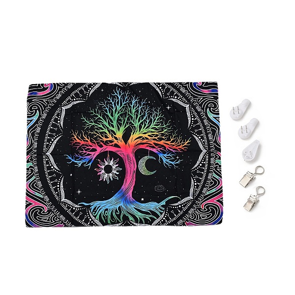 

PandaHall UV Reactive Blacklight Tapestry, Polyester Decorative Wall Tapestry, for Home Decoration, Rectangle, Tree of Life Pattern...