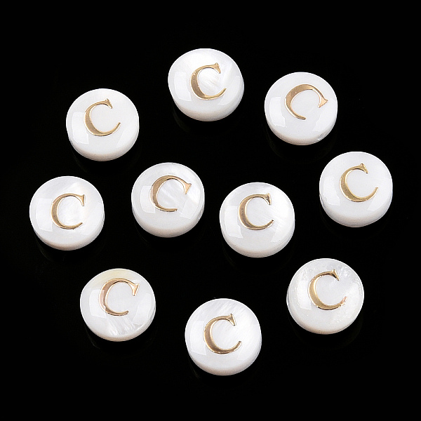 

PandaHall Natural Freshwater Shell Beads, with Golden Plated Brass Etched Metal Embellishments, Flat Round with Letter, Letter C...