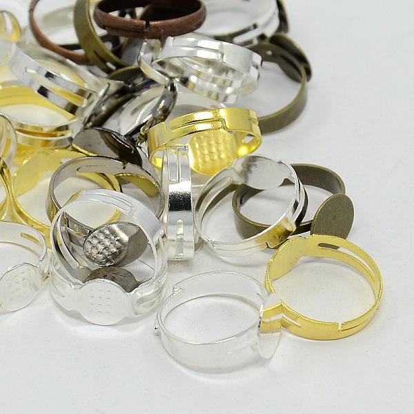 

PandaHall Adjustable Mixed Brass & Iron Pad Ring Settings DIY Finger Ring Findings, Mixed Color, 17mm, Tray: 8~12mm Brass