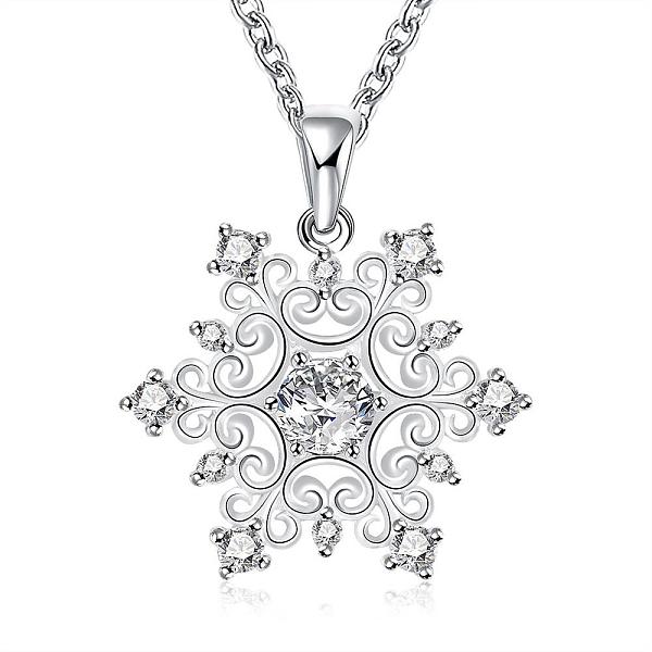 Fashion Popular Brass Cable Chain Snowflake Cubic Zirconia Pendant Necklace