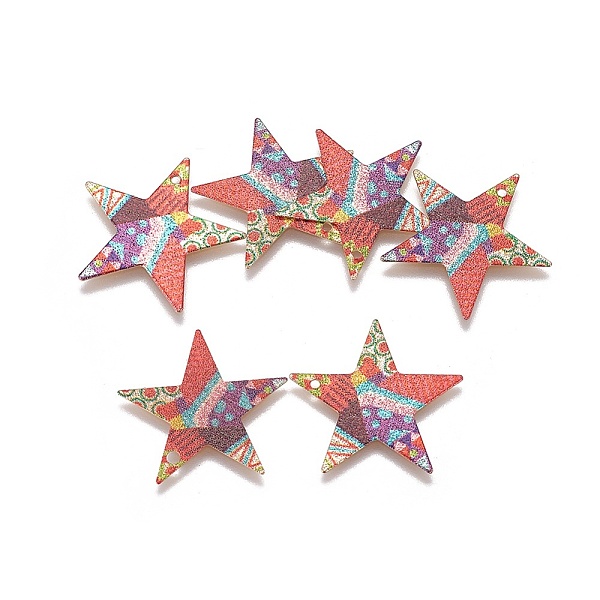 

PandaHall Printed Iron Pendants, Star, Light Gold, Colorful, 24x24x0.4mm, Hole: 1.8mm Iron Star