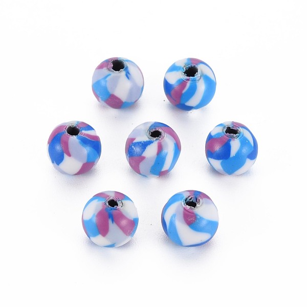 PandaHall Handmade Polymer Clay Beads, for DIY Jewelry Crafts Supplies, Round, Dodger Blue, 8.5~9x8mm, Hole: 1.8mm Polymer Clay Round