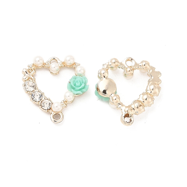 PandaHall Alloy Crystal Rhinestone Connector Charms, Light Gold, with Resin, Heart Links with Flower, Aquamarine, 20.5x19x5mm, Hole: 1.6mm...