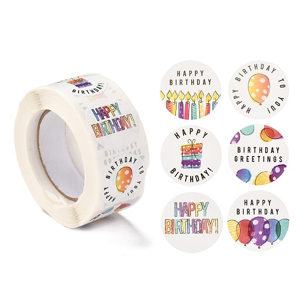 PandaHall Birthday Themed Pattern Self-Adhesive Stickers, Roll Sticker, for Party Decorative Presents, Colorful, 2.5cm, about 500pcs/roll...