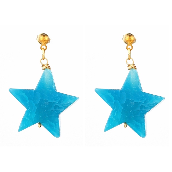 

PandaHall Natural Agate Star Dangle Stud Earrings, with Iron Ball Stud Earring Findings and Brass Ear Nuts, Golden, Deep Sky Blue, 1-1/2...