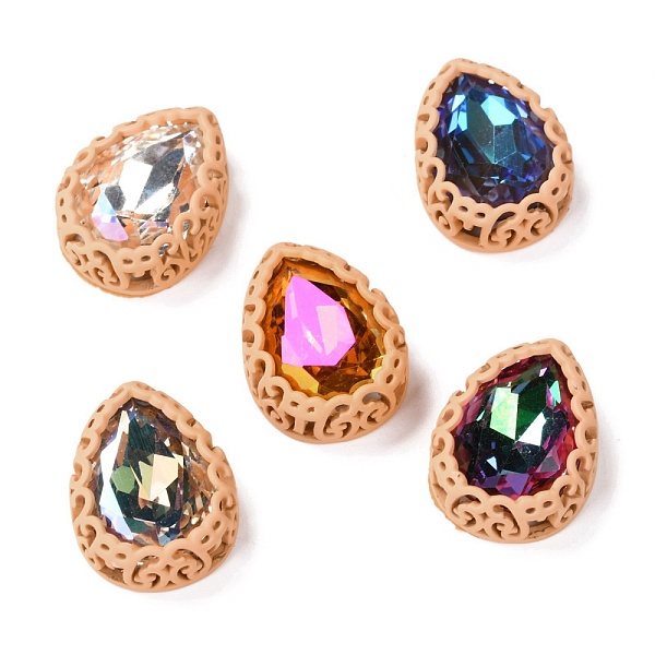

PandaHall Sew on Rhinestone, Glass Rhinestone, with Brass Findings, Garments Accessories, Teardrop, Mixed Color, Beige, 21x16x7.5mm, Hole..., Yellow