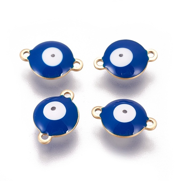 

PandaHall Ion Plating(IP) 304 Stainless Steel Enamel Links connectors, Flat Round with Evil Eye, Golden, Marine Blue, 14.5x10x4.5mm, Hole...