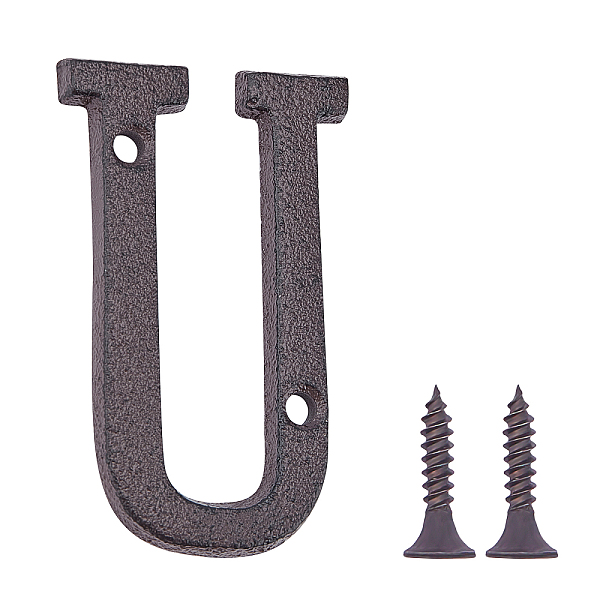 PandaHall Iron Home Address Number, with 2pcs Screw, Letter. U, 74x48x5mm, Hole: 5.3mm Iron Letter U