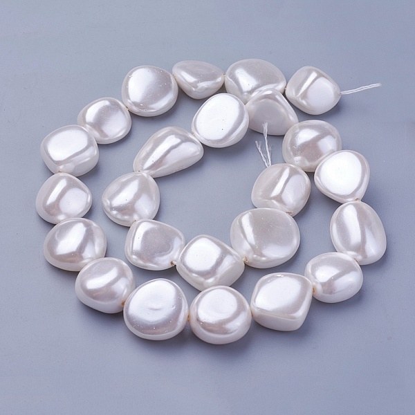 

PandaHall Shell Pearl Beads Strands, Nuggets, Snow, 15~21x15~18x7.5~15mm, Hole: 1mm, about 19pcs/strand, 16.14 inch~16.53 inch(41~42cm)..., White