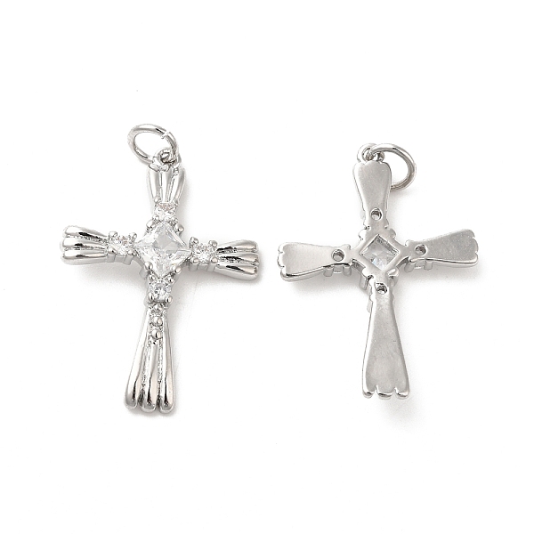 

PandaHall Brass & Glass & Cubic Zirconia Pendants, Cross Charm, Real Platinum Plated, 26x19x3mm, Hole: 3mm Brass+Cubic Zirconia Cross Clear