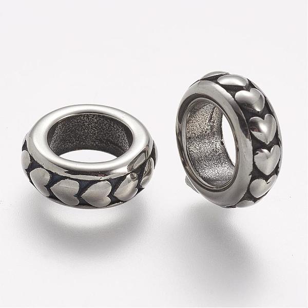 

PandaHall 304 Stainless Steel Beads, Rondelle, Large Hole Beads, Antique Silver, 13x5mm, Hole: 8mm 304 Stainless Steel Rondelle