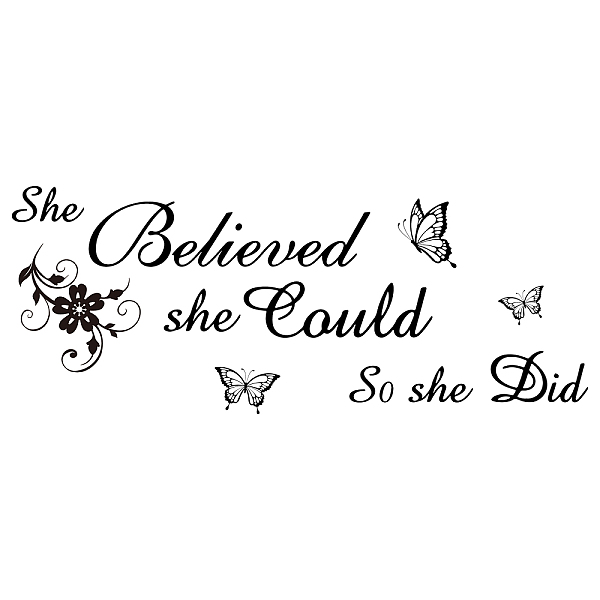 PandaHall SUPERDANT Inspirational Quotes Wall Decals She Believed She Could So She Did Wall Stickers Flower Butterfly Word Sayings Wall...