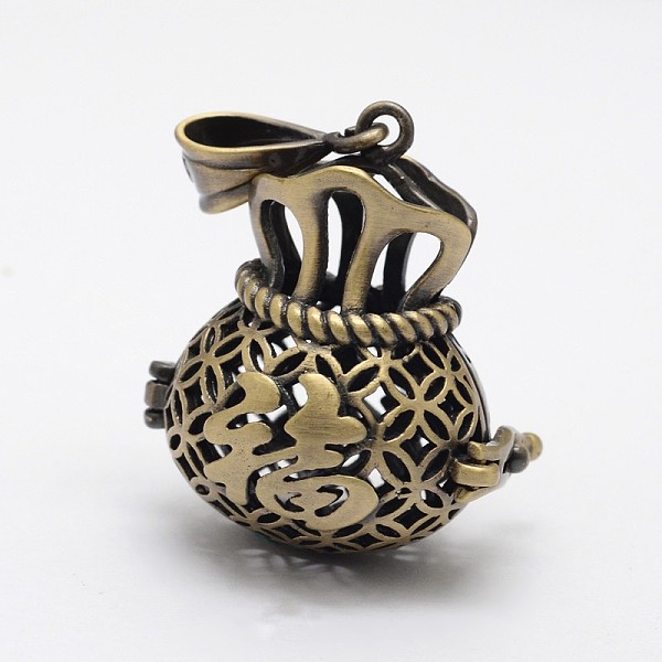 

PandaHall Filigree Lucky Money Bag with Blessing Brass Cage Pendants, For Chime Ball Pendant Necklaces Making, Lead Free & Cadmium Free...