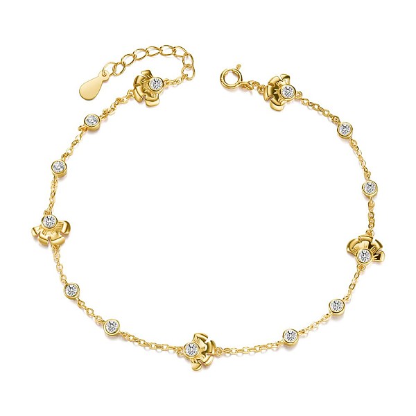 

PandaHall SHEGRACE Trendy 925 Sterling Silver Cubic Zirconia Anklets, Flower and Flat Round, Golden, 7-7/8 inch(200mm) Sterling Silver