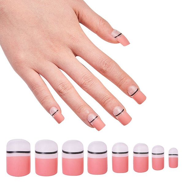 PandaHall Nail Art Sets, with 24pcs Plastic Nail Tips, 24pcs Double Side Jelly Nail Glue, Dark Salmon, 14.5~23x7~14mm, about 24pcs/set...