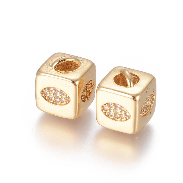 

PandaHall Brass Micro Pave Cubic Zirconia Beads, Long-Lasting Plated, Cube with Horse Eye Pattern, Golden, Clear, Golden, 10x8x8.5mm, Hole...