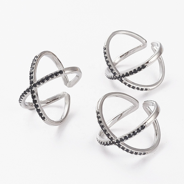 

PandaHall Brass Micro Pave Cubic Zirconia Cuff Rings, Open Rings, Criss Cross Rings, Double Rings, X Rings, Long-Lasting Plated, Platinum..., Black