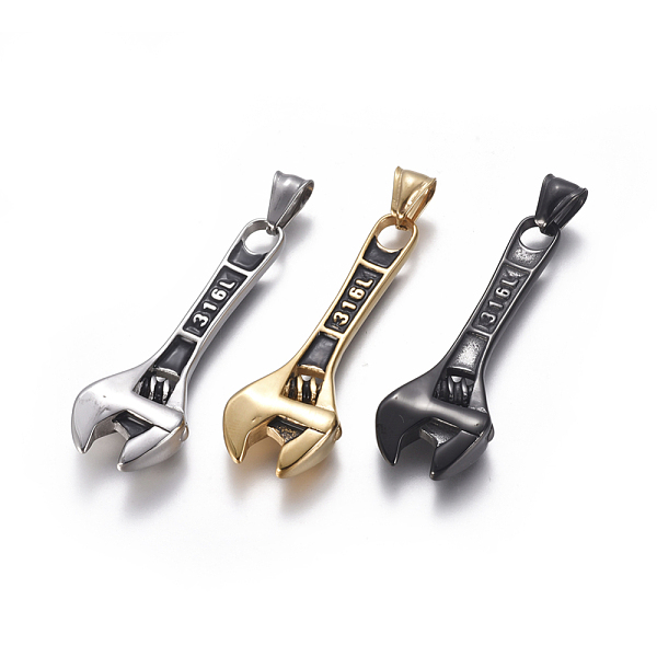 PandaHall 304 Stainless Steel Pendants, Wrench, Mixed Color, 53x18x6mm, Hole: 9x4mm 304 Stainless Steel Tool