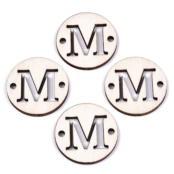 

PandaHall Unfinished Natural Poplar Wood Links Connectors, Laser Cut, Flat Round with Word, Letter.M, 29.5x2.5mm, Hole: 2.5mm Wood Letter M