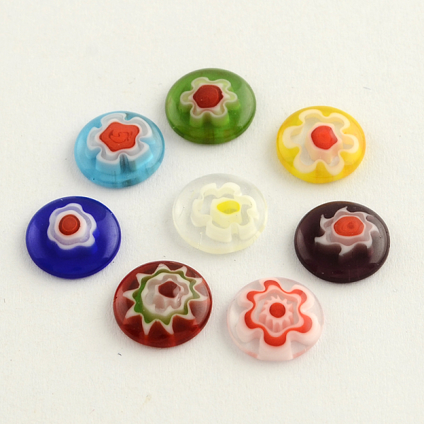 

PandaHall Handmade Millefiori Glass Cabochons, Half Round/Dome, Mixed Color, 10x3mm Millefiori Lampwork Half Round Multicolor