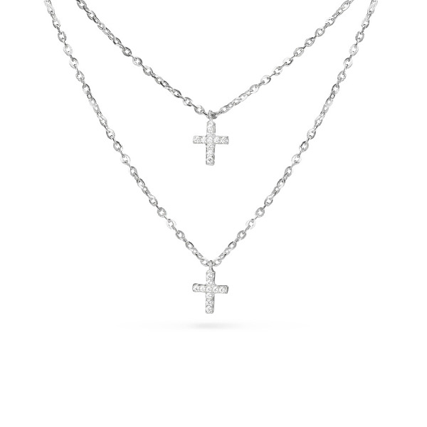 Tinysand@ Cz Schmuck 925 Sterling Silber Zirkonia Kreuz Anhänger Zweistufige Halsketten