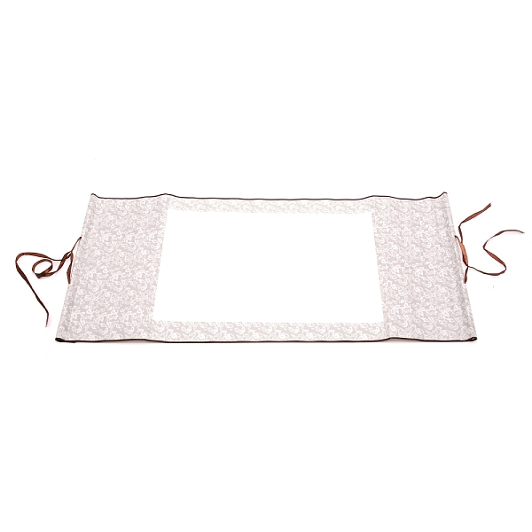 PandaHall Polyester Horizontal Painted Scroll, with Rice Paper & Cords, Rectangle, Silver, 68.2x28.7x0.8cm Polyester Rectangle Silver