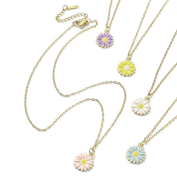 

PandaHall Alloy Enamel Sunflower Pendant Necklace with 304 Stainless Steel Chains, Mixed Color, 15.94~16.10 inch(40.5~40.9cm) 304 Stainless..., Multicolor