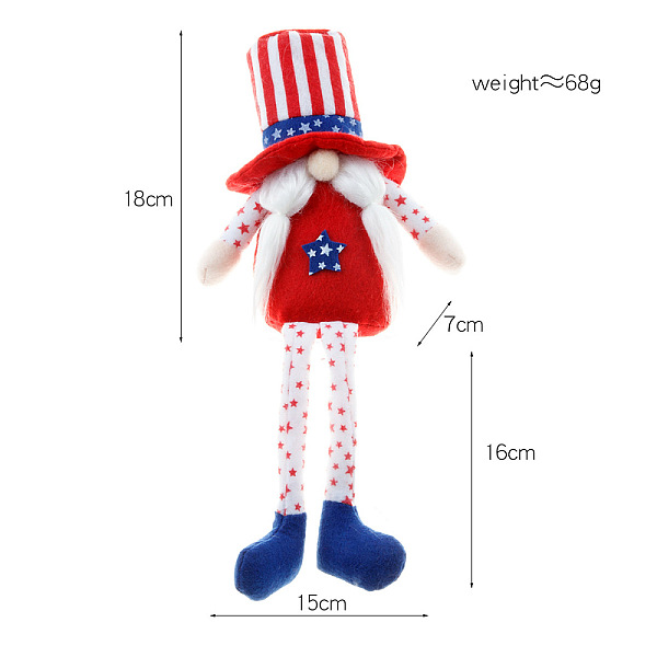 PandaHall Independence Day Cloth Rudolph Doll, Long Legged Faceless Doll Figurines Desktop Ornament Festival Decoration, Red, 180x150x70mm...
