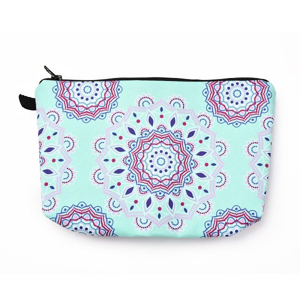 PandaHall Polyester Tarp Zip Cosmetic Pouches, Rectangle with Flower Pattern, Light Blue, 14.4x21.7x2.1cm Polyester Flower